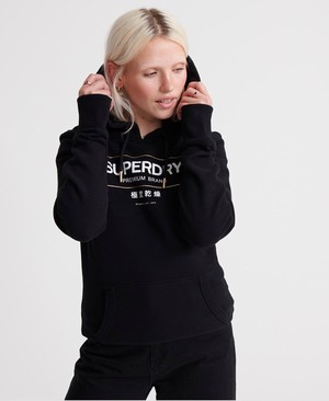 Superdry Mono Premium Band Női Kapucnis Pulóver Fekete | VHOPG6509